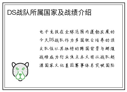 DS战队所属国家及战绩介绍