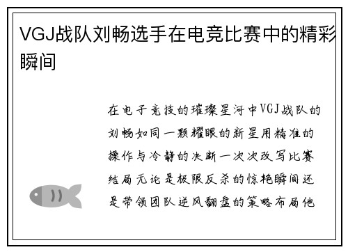 VGJ战队刘畅选手在电竞比赛中的精彩瞬间